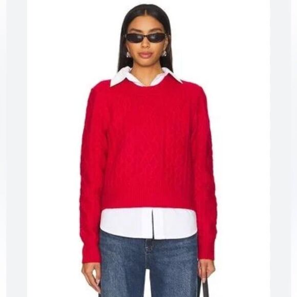 Anthropologie Sweaters - Anthropologie size Medium $198 Gorgeous Red Cable Knit Sweater
